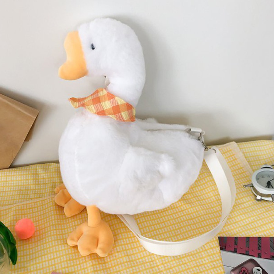 

LW Duck Shaped Plush Crossbody Bag, White