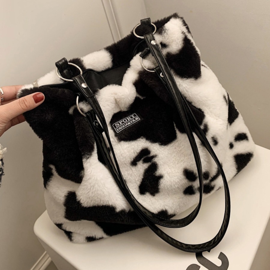 

LW Plush Cow Stripe Shoulder Bag, Cow grain