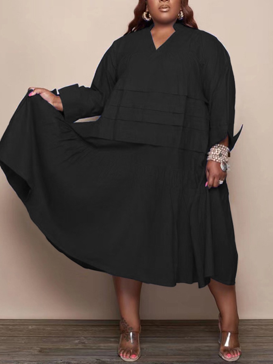 

LW Plus Size Fold Design Basic Loose Dress, Black