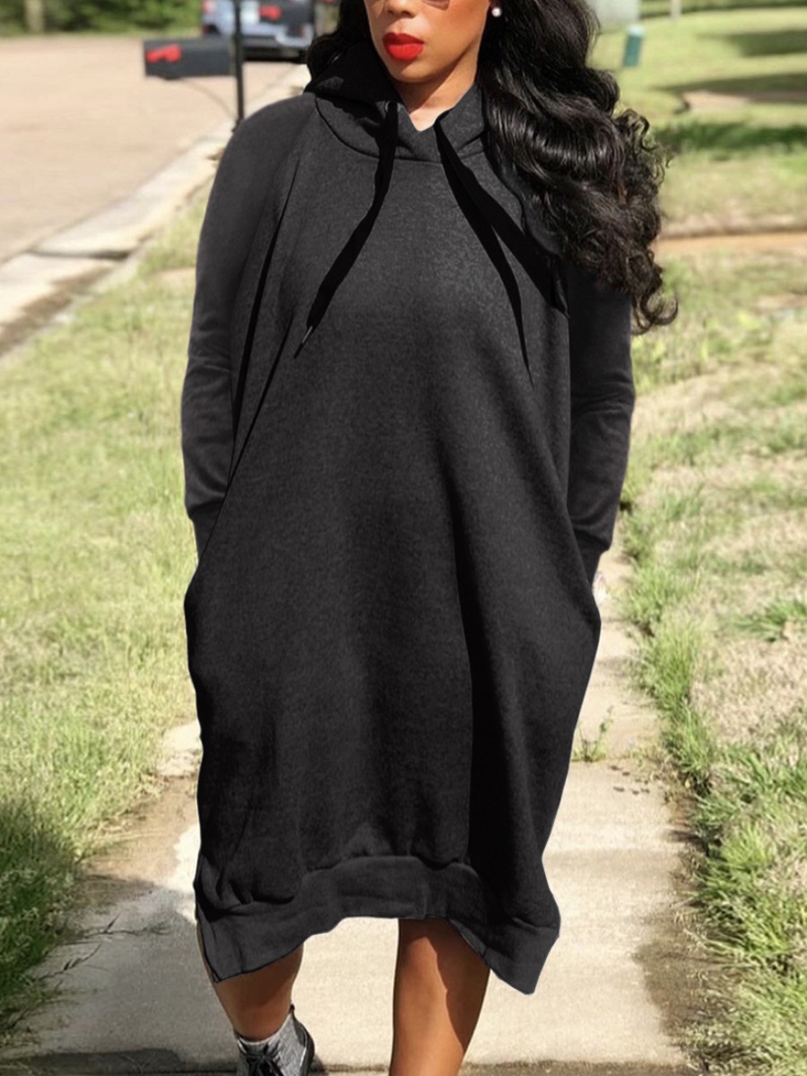 

LW Plus Size Pocket Design Split Sweat Dress, Black