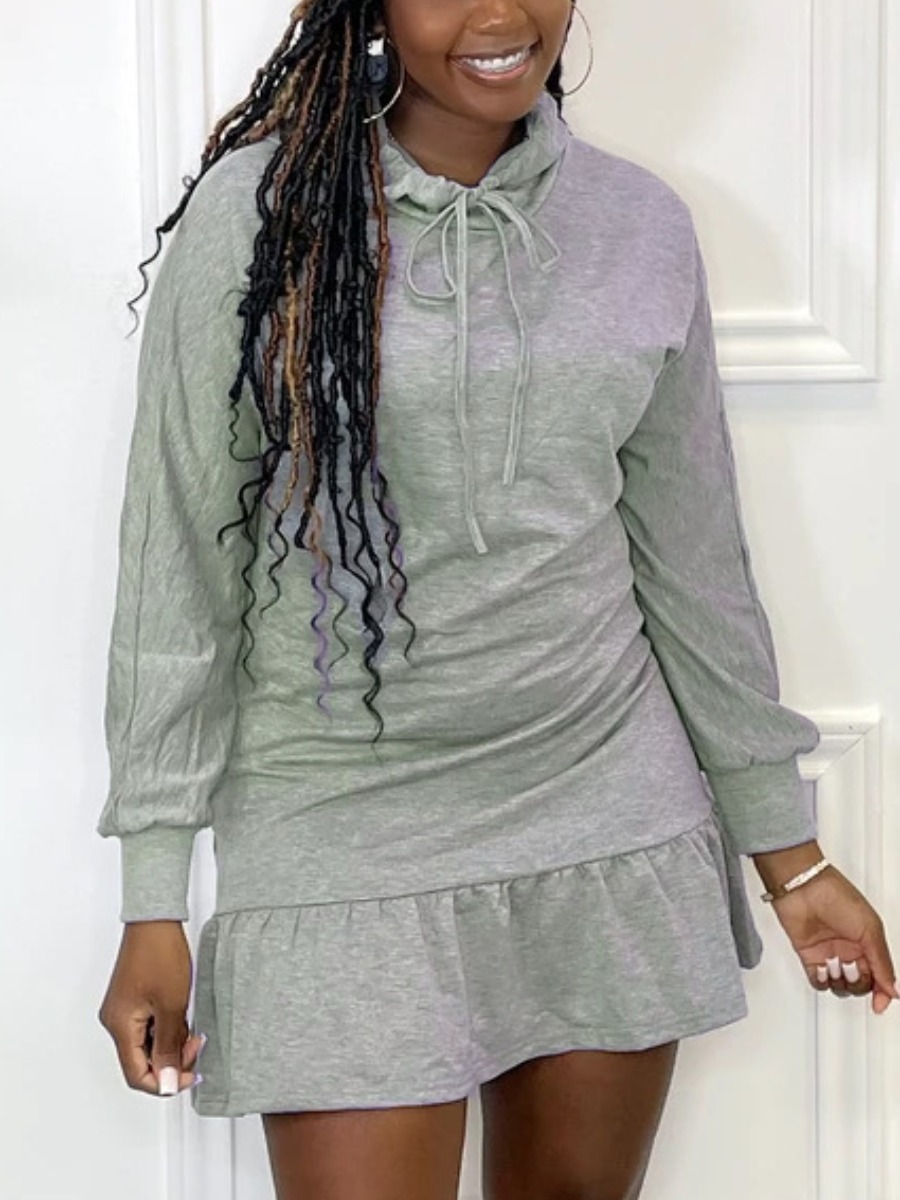 

LW Ruffle Hem Solid Sweat Dress, Grey
