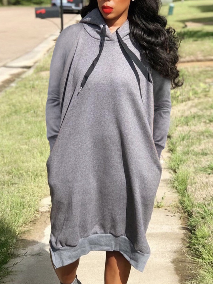 

LW Pocket Design Slit Sweat Dress, Grey