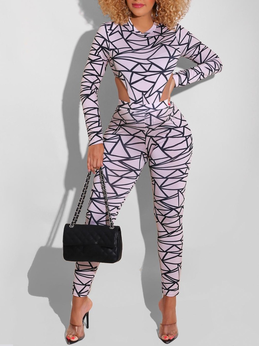 

LW Geometric Print Skinny Pants Set, White