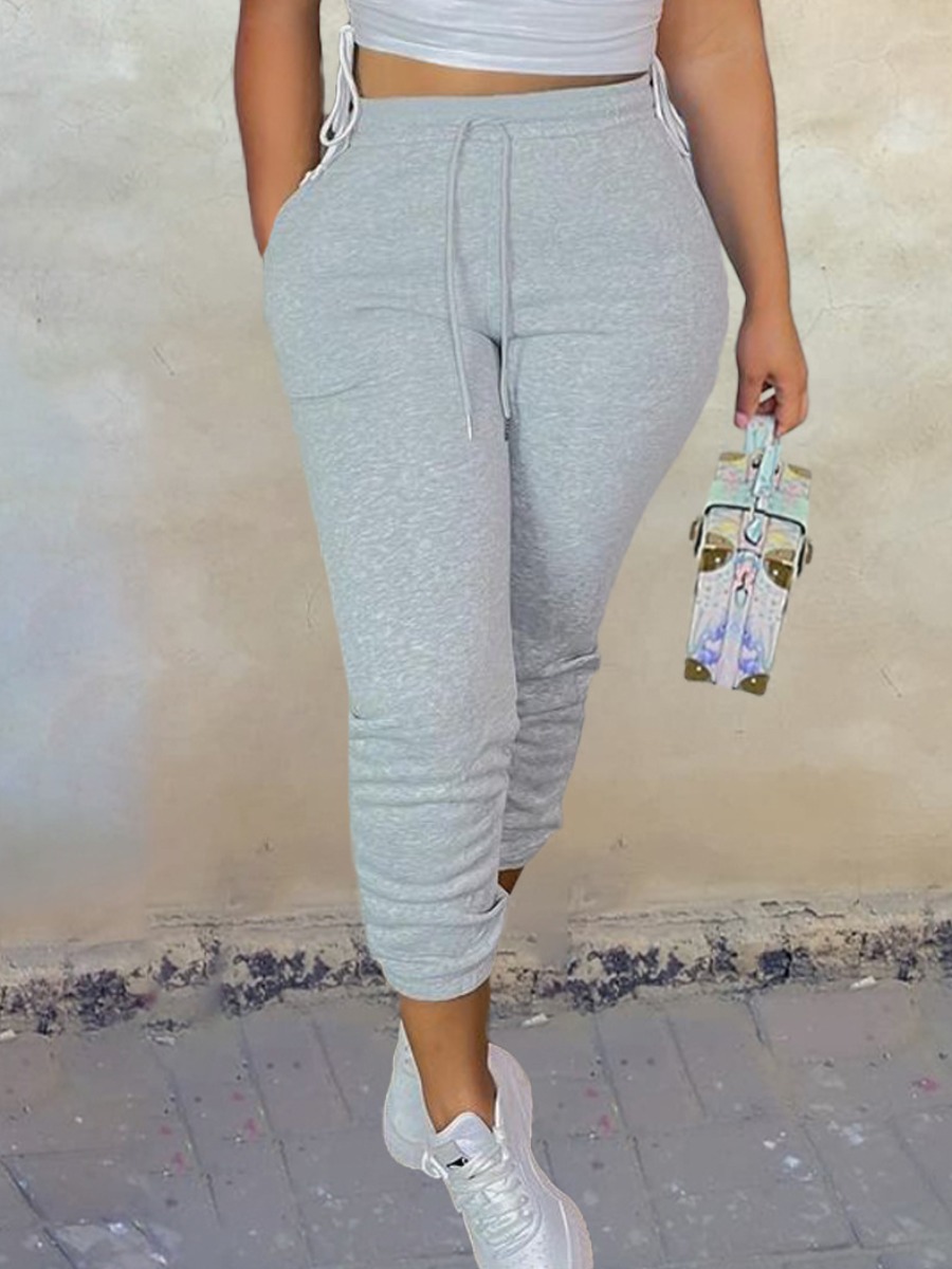 

LW BASICS Drawstring Pocket Design Pants, Grey