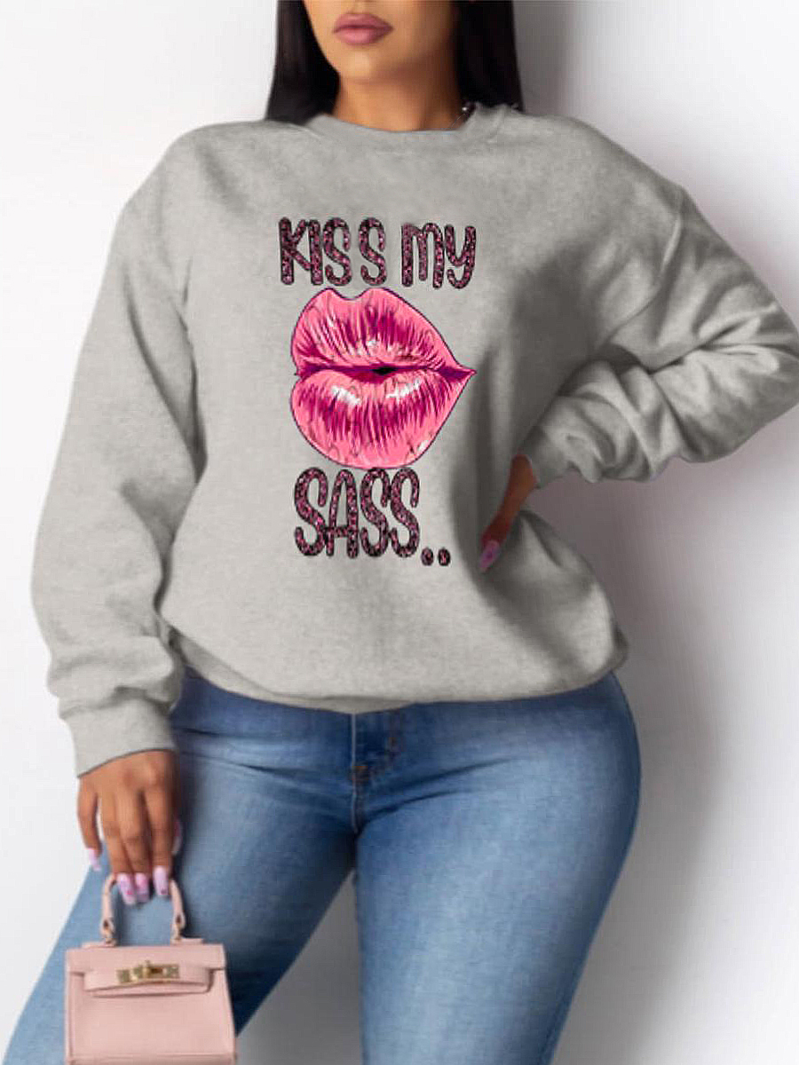 

LW Plus Size Round Neck Letter Print Sweatshirt, Grey