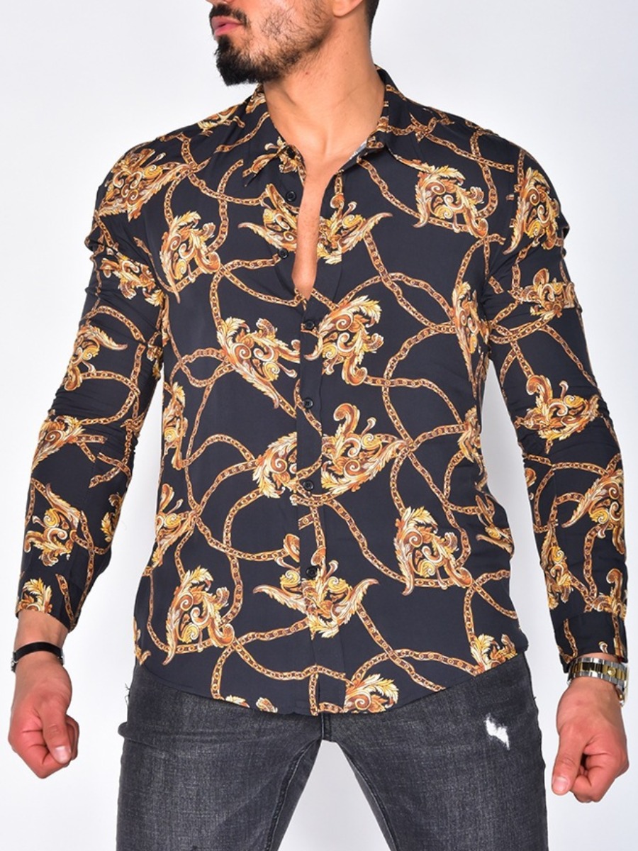 

LW BASICS Men Turndown Collar Mixed Print Shirt, Multi