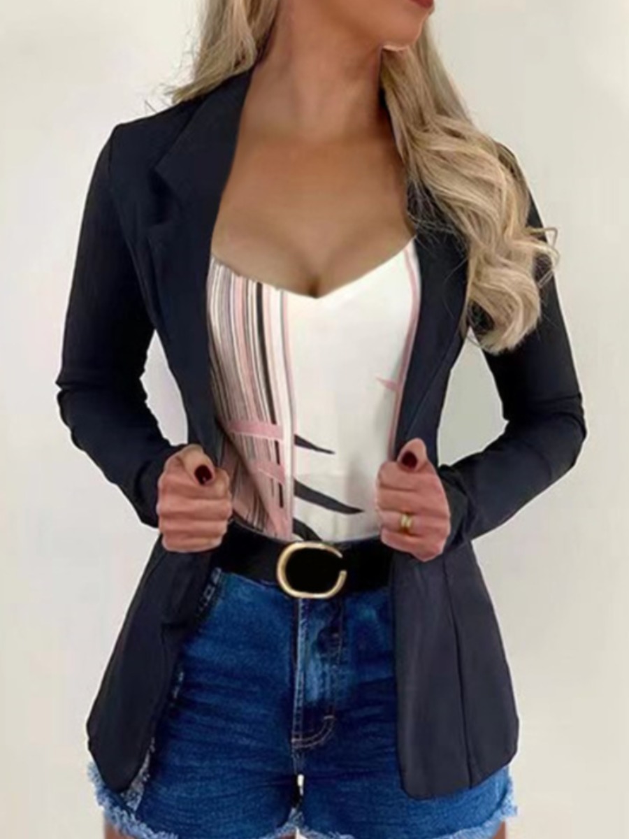 

LW BASIC Solid Single Button Blazer, Black