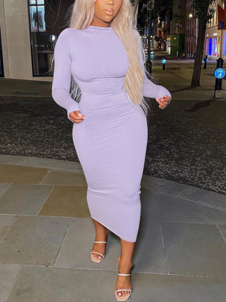 

LW Round Neck Bodycon Dress, Light purple