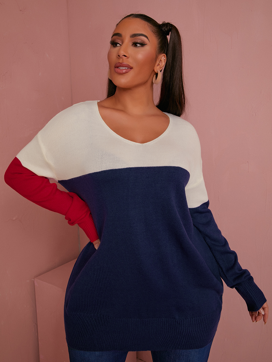 

LW Color-lump Patchwork Sweater, Blue