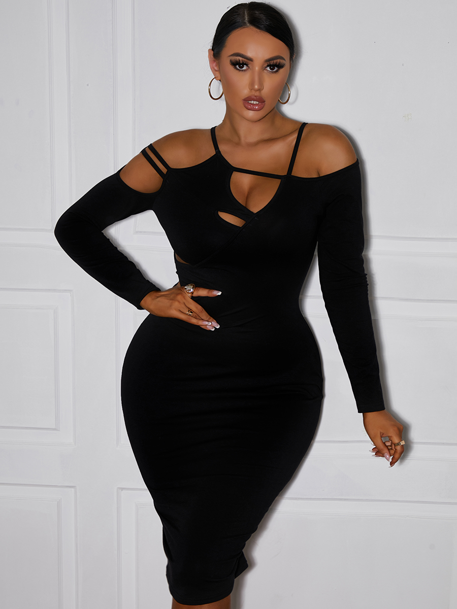 

LW SXY Hollow-out Bodycon Dress, Black