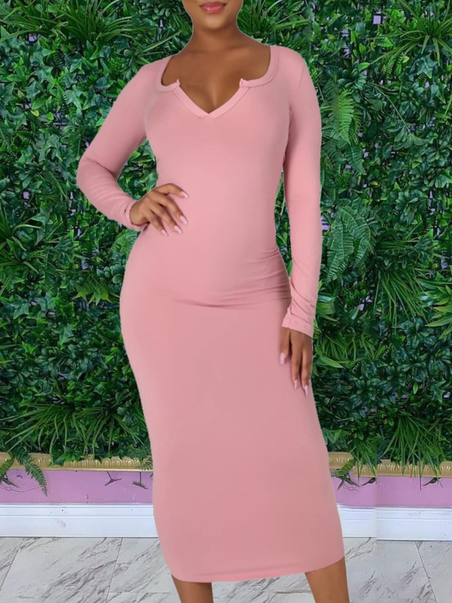 

LW Notched Bodycon Dress, Pink