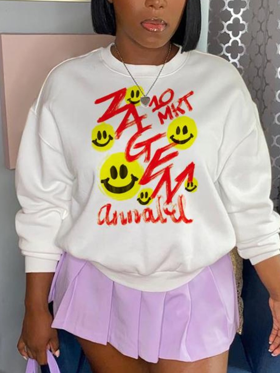 

LW BASICS Round Neck Letter Print Sweatshirt, White