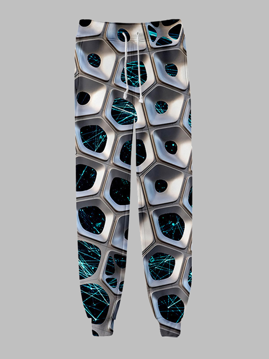 

LW Men Street Geometrical Print Patchwork Pants, Multi