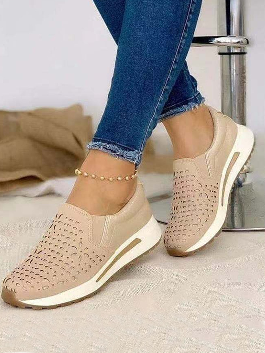

LW Casual Hollow-out Design Geometric Pattern Sneakers, Khaki