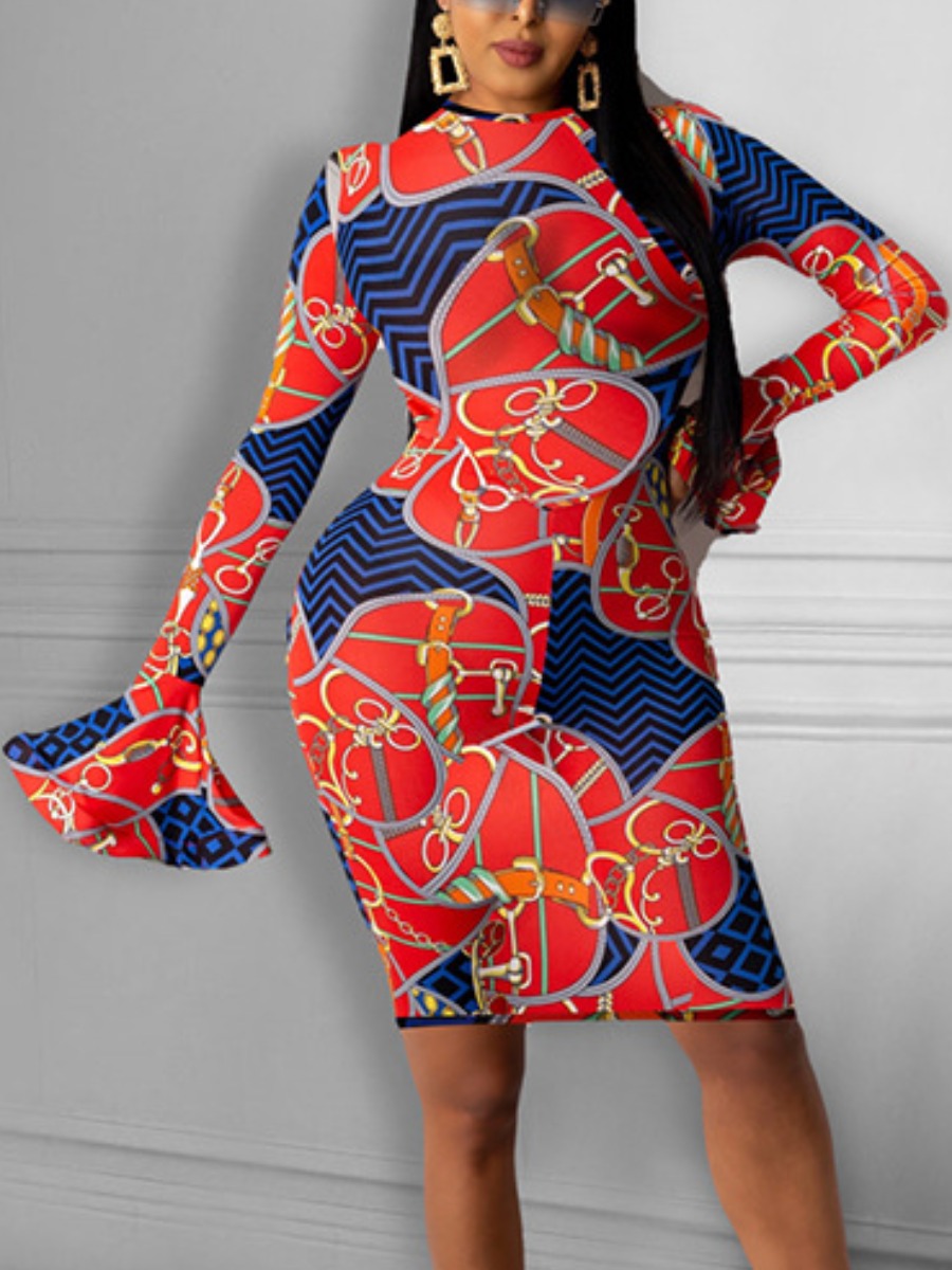 

LW Casual Patchwork Flare Sleeve Bodycon Dress, Jacinth