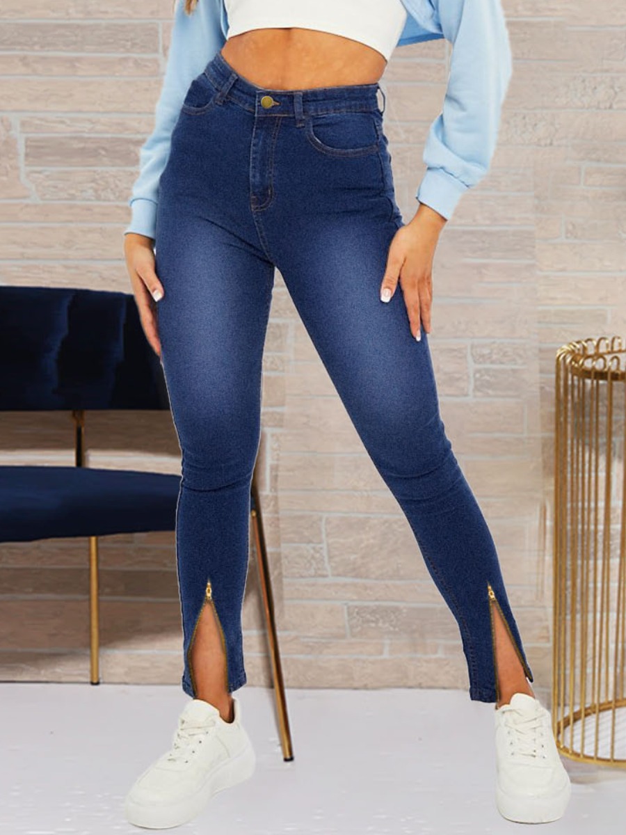 

LW Casual Denim Slit Skinny Jeans, Deep blue