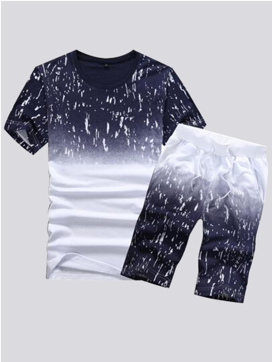 

LW Men Casual Gradient Print Shorts Set, Skyblue