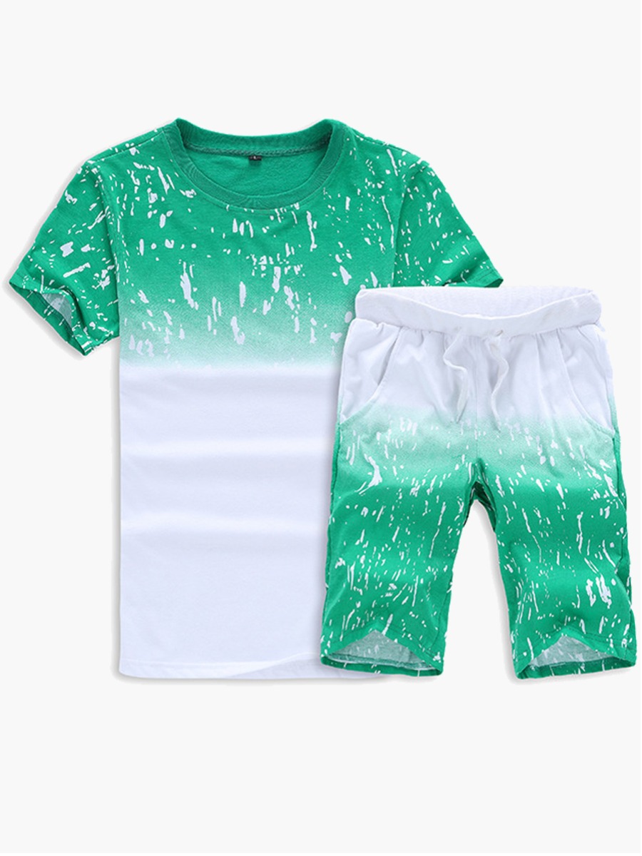 

LW Men Casual Gradient Print Shorts Set, Green