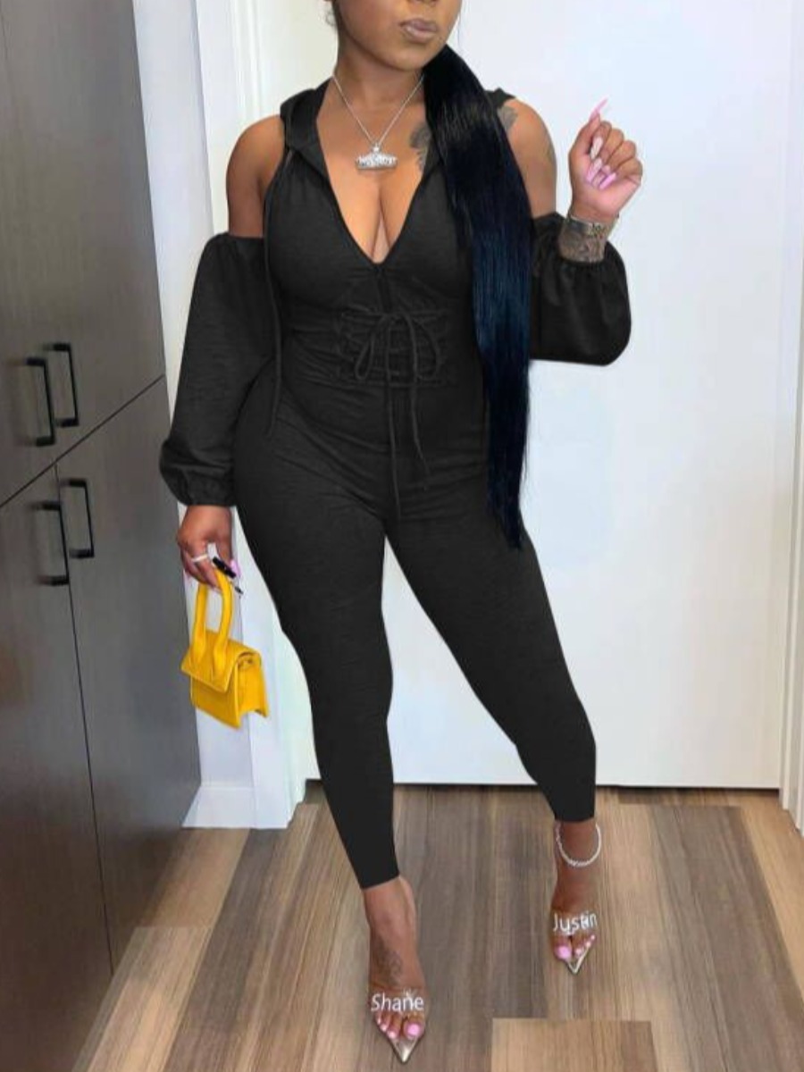 

LW Cold Shoulder Bandage Design Jumpsuit, Black