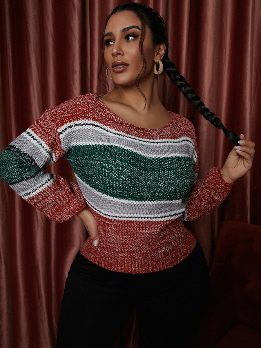 LW Drop Shoulder Striped Sweater, Red