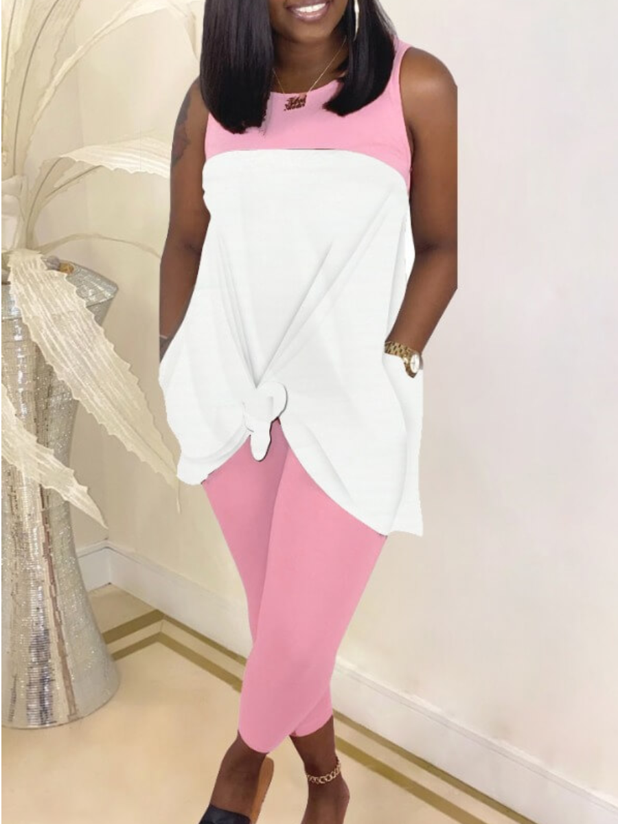 

LW Casual Patchwork Light Pink Two-piece Shorts Set