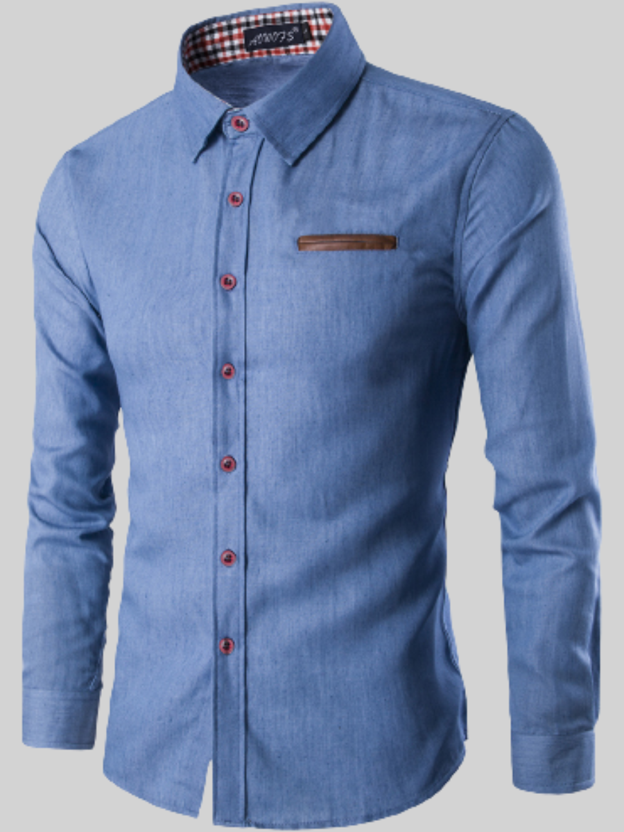 

LW Men Casual Button Design Basic Denim Shirt, Blue