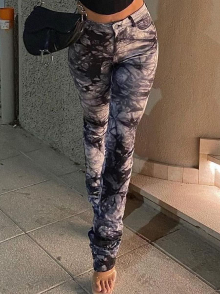 

LW Tie Dye Ruched Stacked Skinny Pants, Black