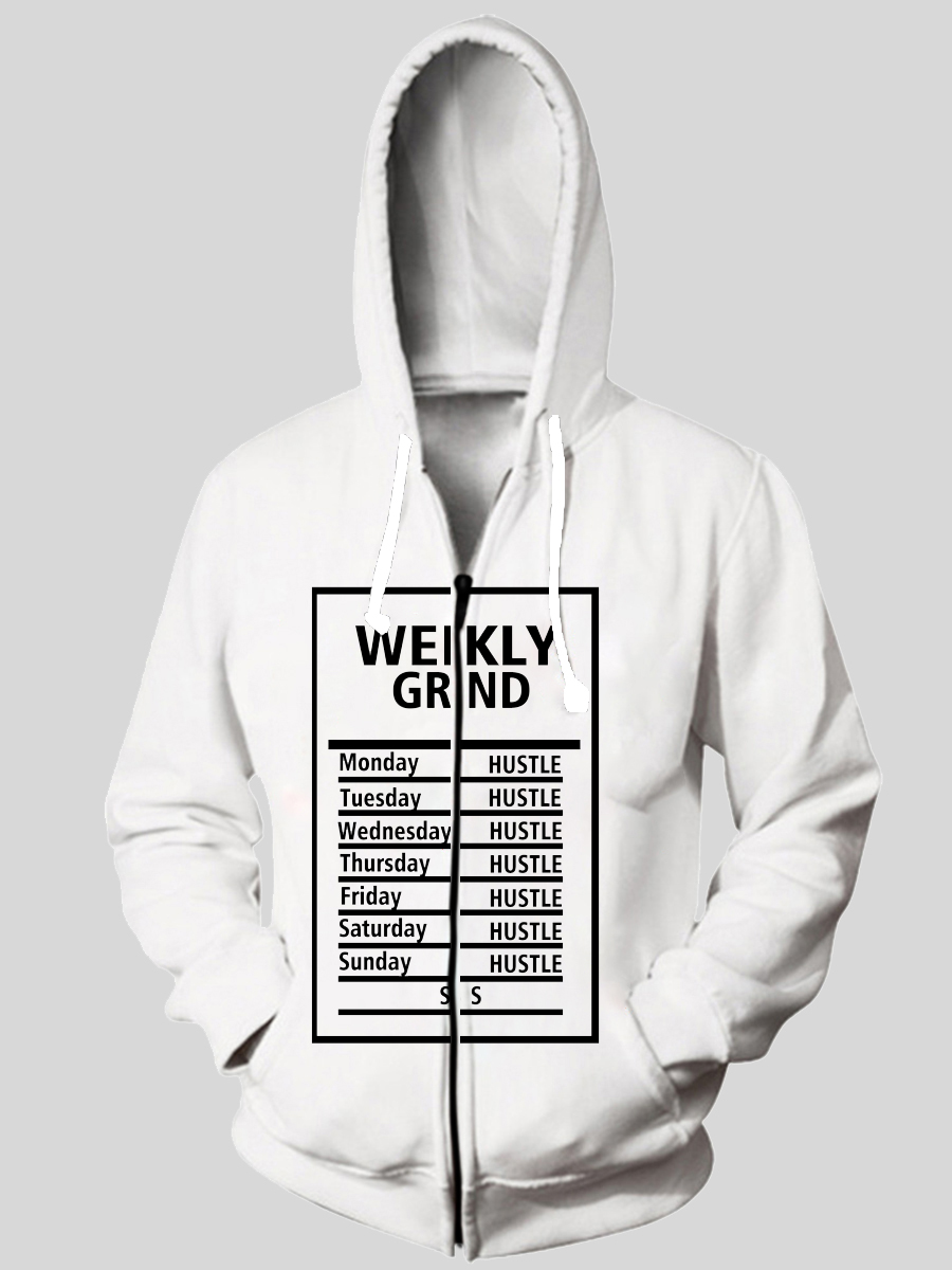 

LW Men Letter Print Pocket Hoodie, White