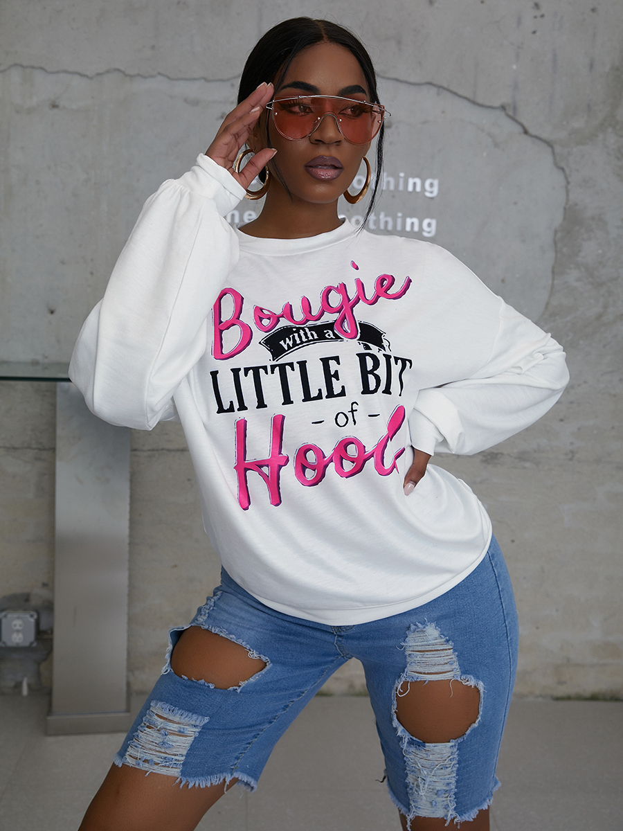 

LW Letter Print Oversized Sweatshirt, White