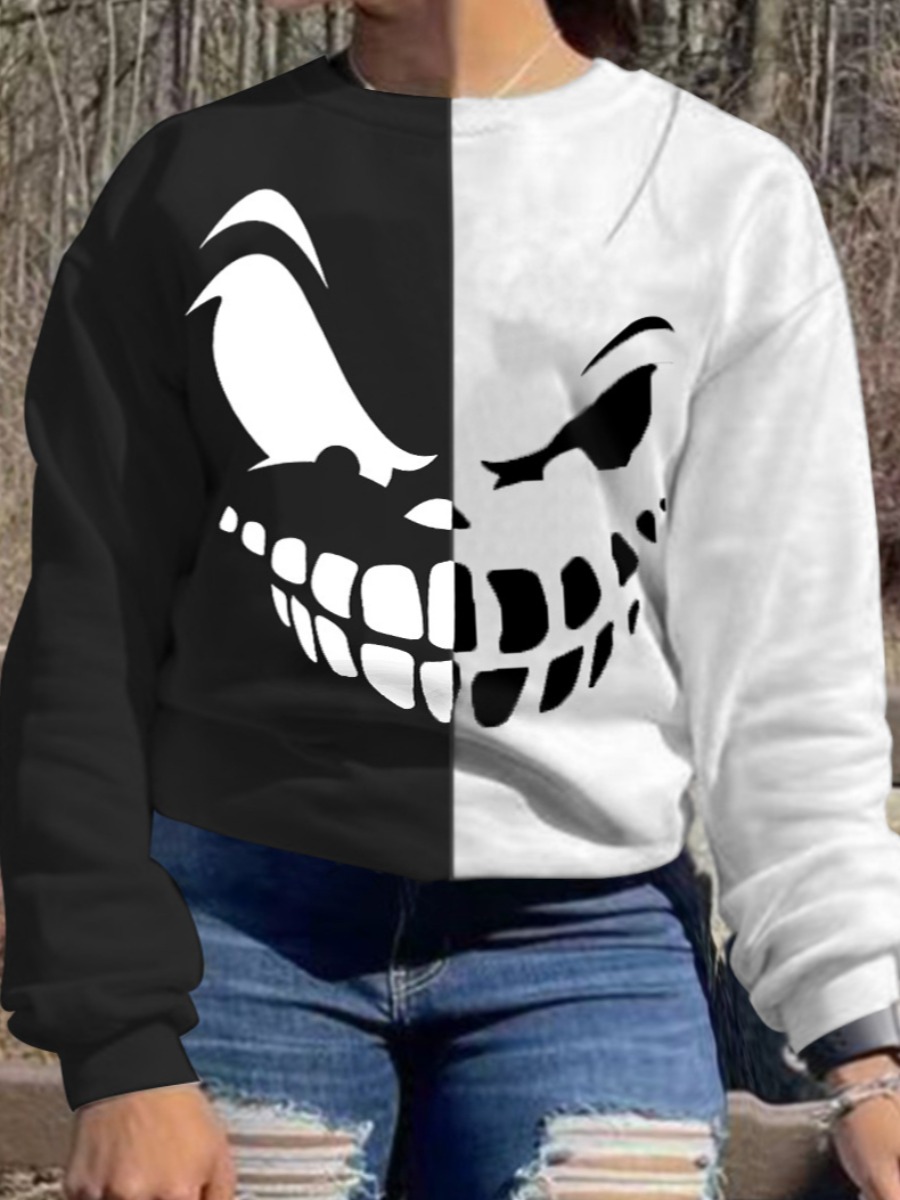 

LW Plus Size Halloween Patchwork Sweatshirt, Black