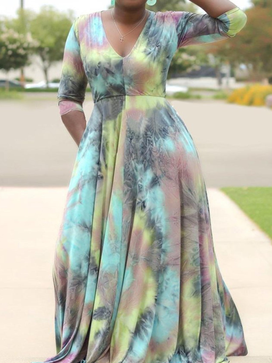 

LW Plus Size V Neck Tie Dye Dress, Light pink