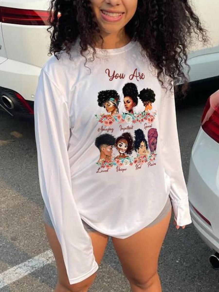 

LW Round Neck Cartoon Letter Print T-shirt, White