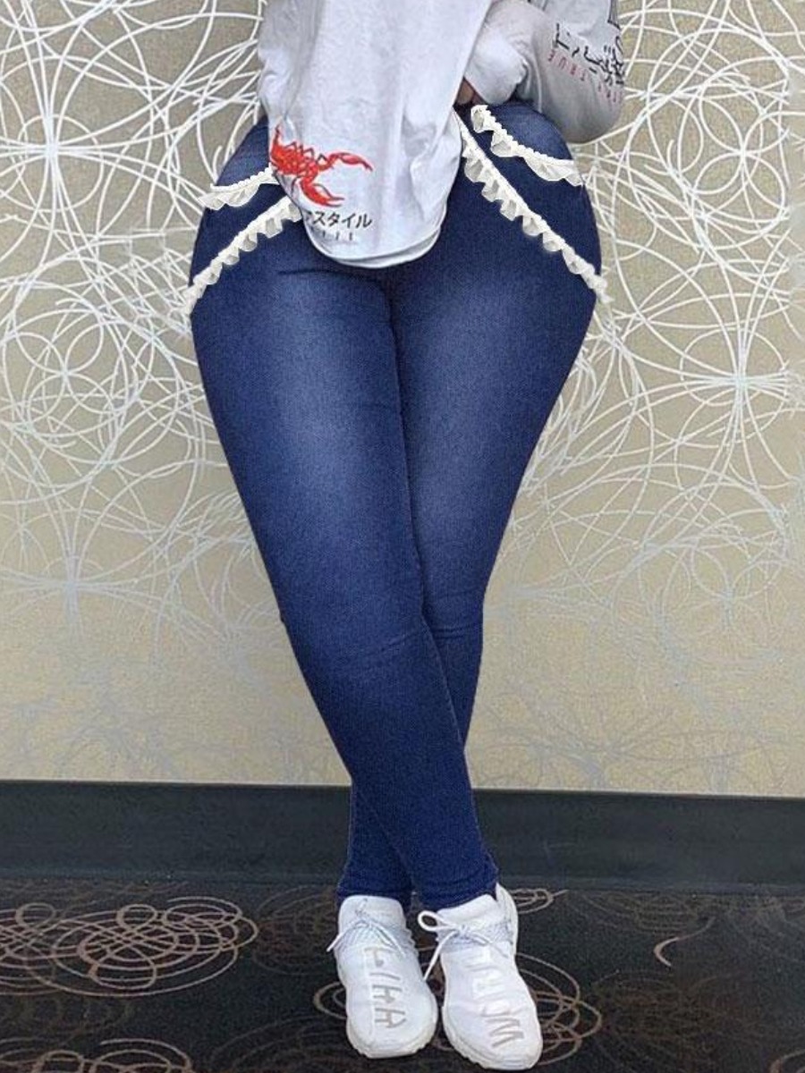 

LW Lace Hem Skinny Jeans, Deep blue