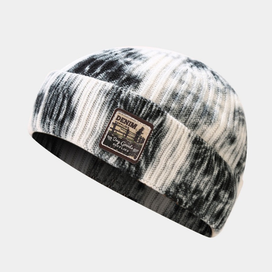 

LW COTTON Men Tie Dye Letter Patched Docker Hat, Black