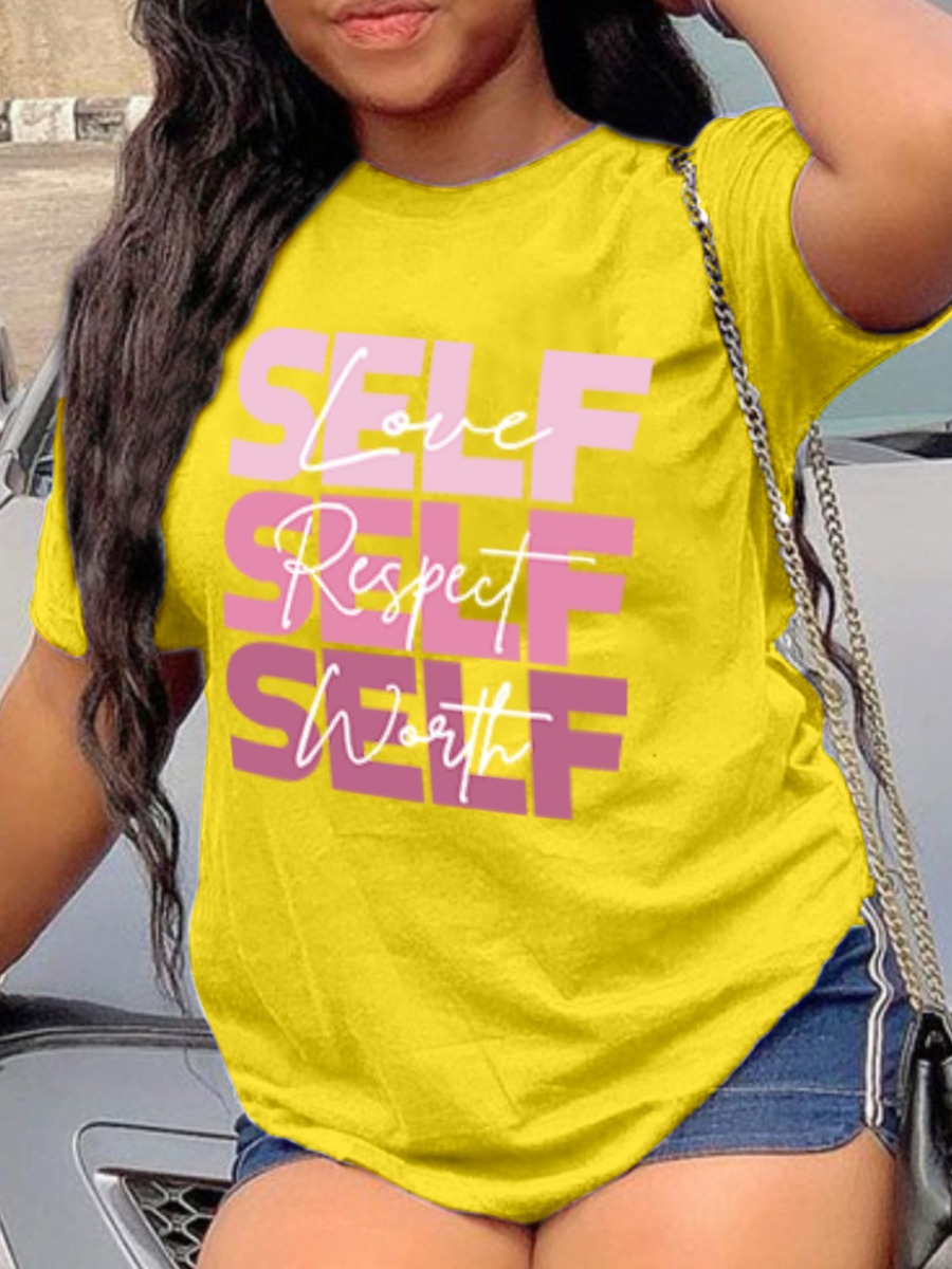 LW Round Neck Gradient Letter Print T-shirt