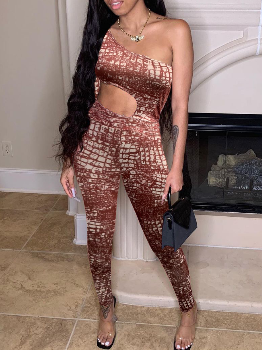 

LW SXY Animal Print Hollow-out Design Skinny Pants Set, Python