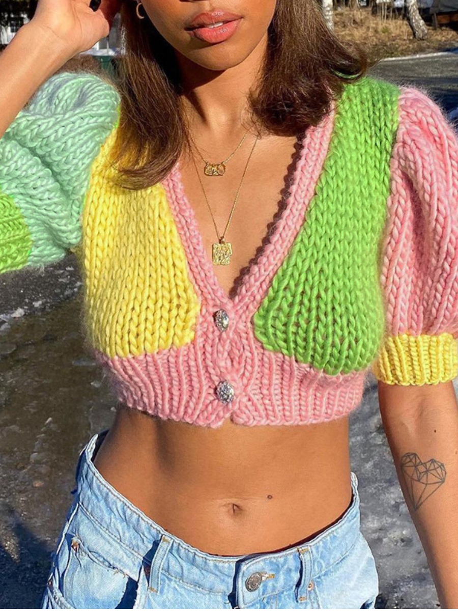 

LW Color Block Button Design Sweater, Multi