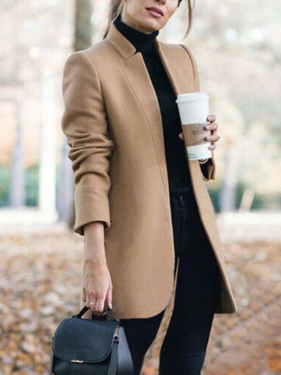 

LW BASICS Mandarin Collar Open Front Wool, Khaki