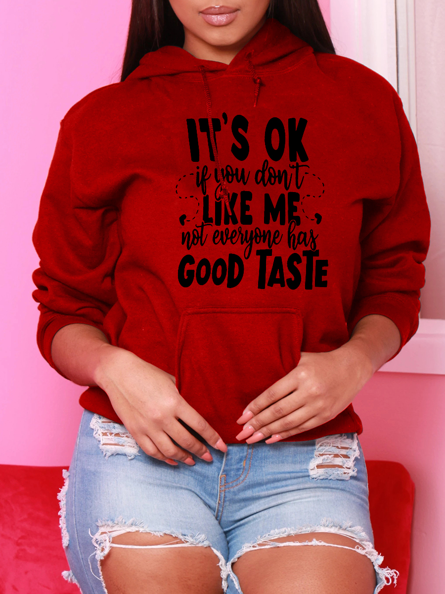 

LW Plus Size Letter Print Pocket Design Hoodie, Red