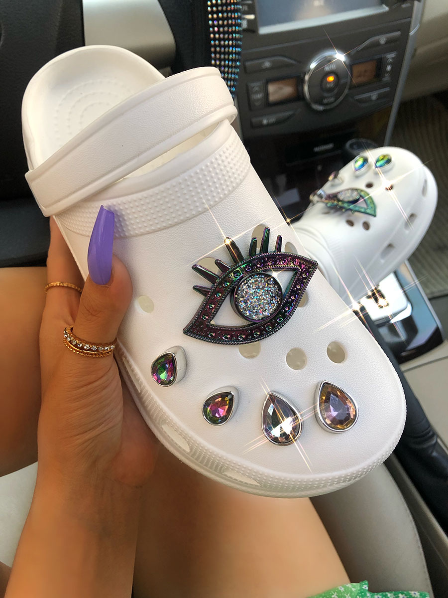 

LW Hollow-out Crystal Patchwork Slides (DIY), White