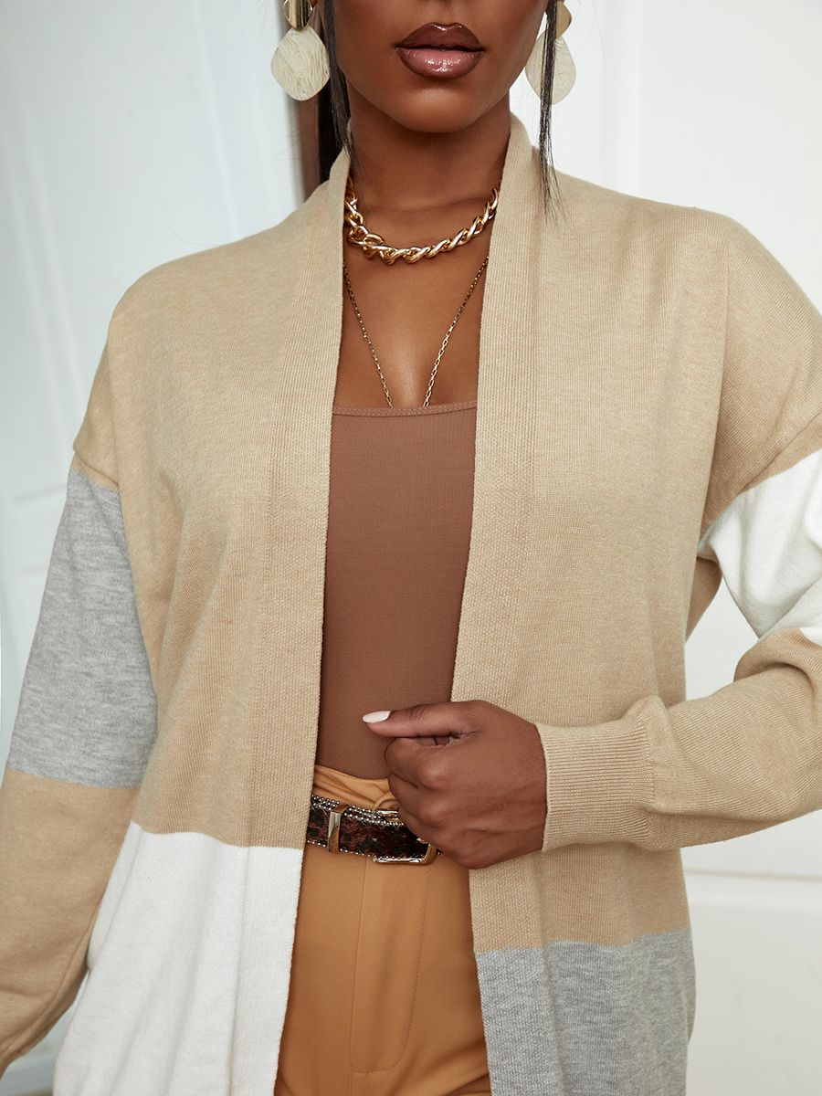 

LW Color Block Patchwork Cardigan, Khaki