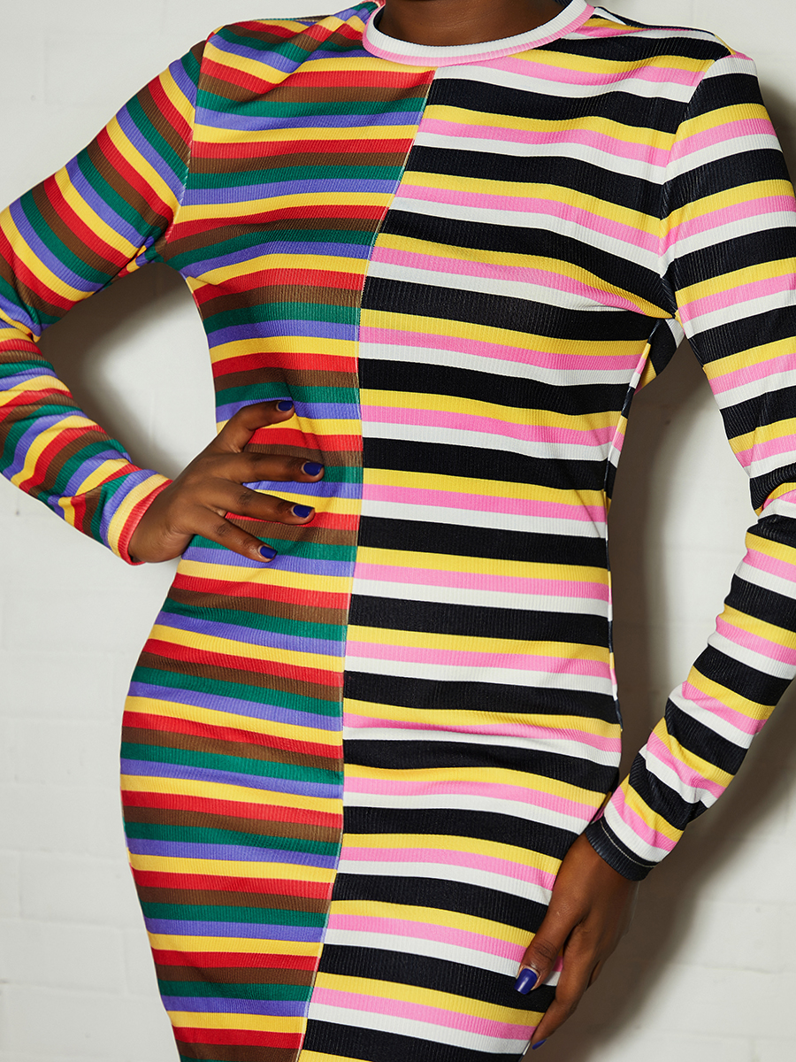 LW Striped Patchwork Multicolor Dress от Lovelywholesale WW