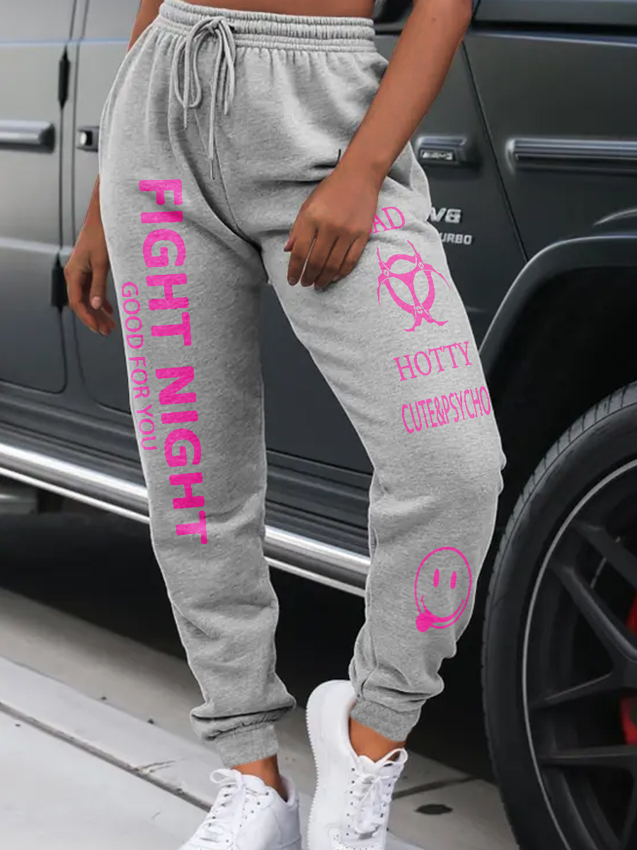 

LW Letter Print Drawstring Sweatpants, Grey