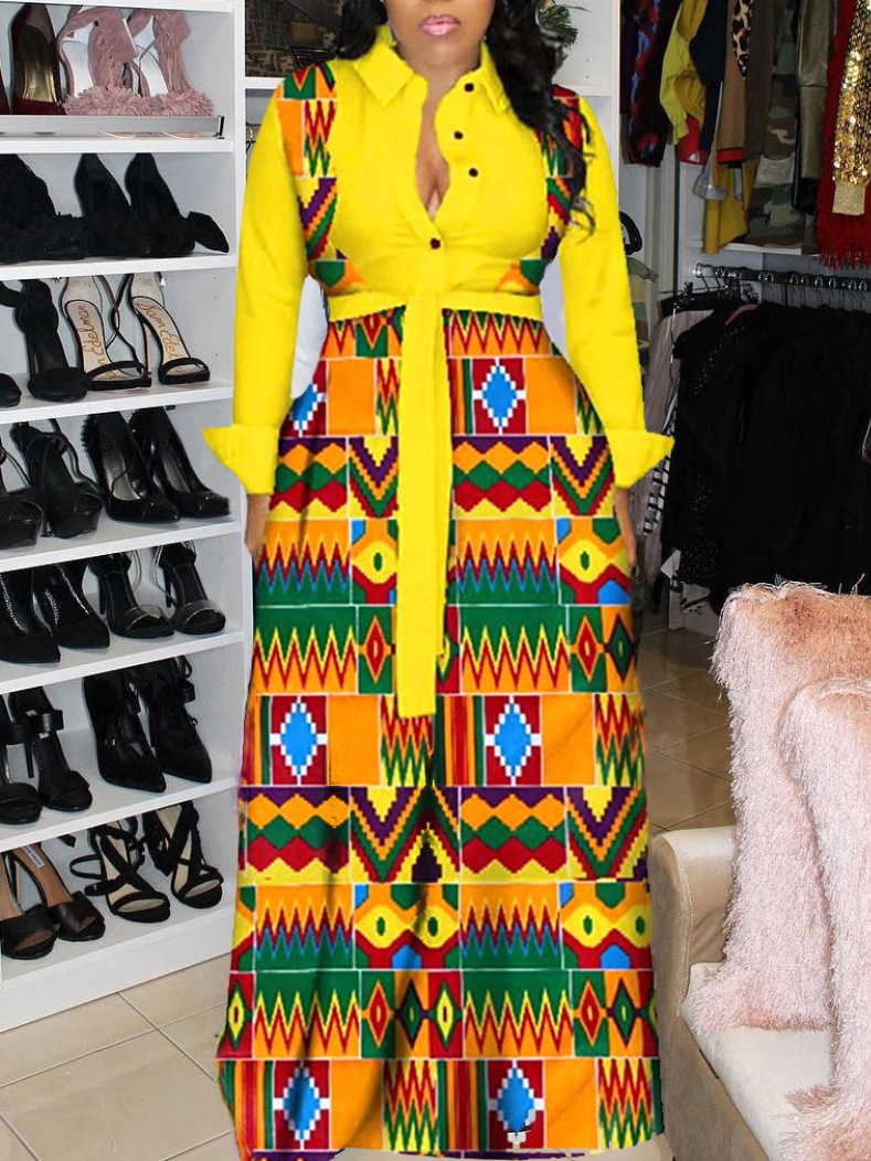 

LW Geometric Patchwork Bandage Design Dress, Yellow