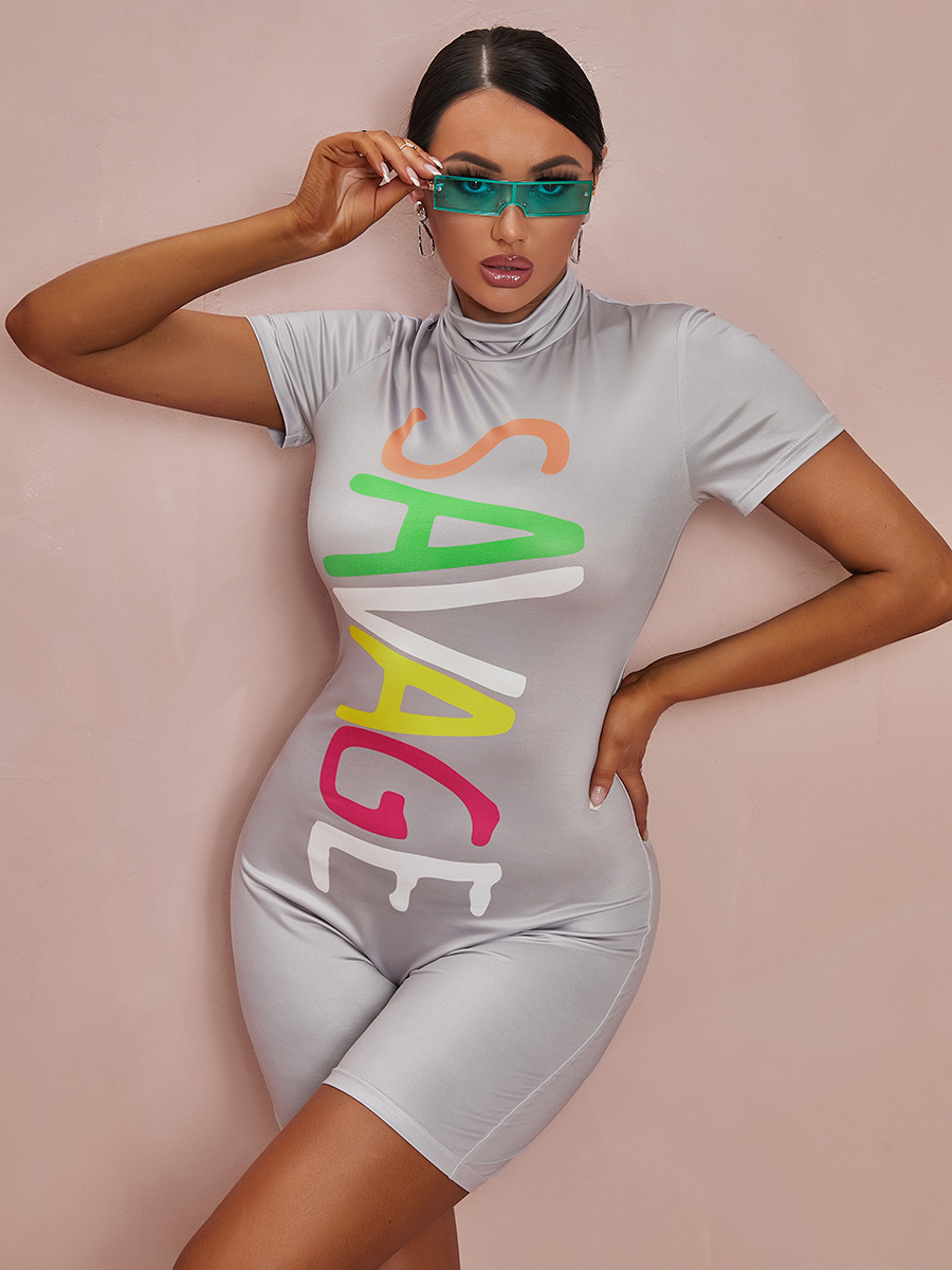 LW Half A Turtleneck Letter Print Romper