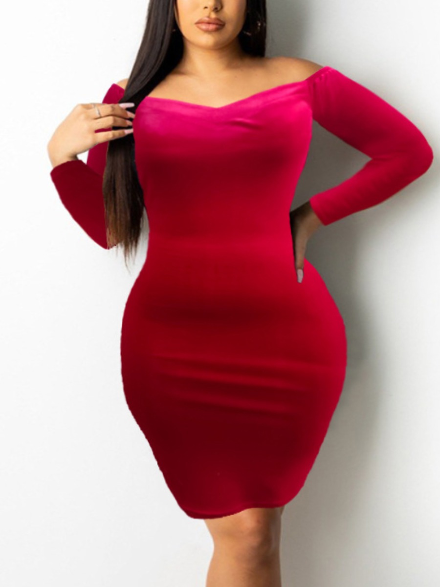 

LW Plus Size Off The Shoulder Basic Bodycon Dress, Red