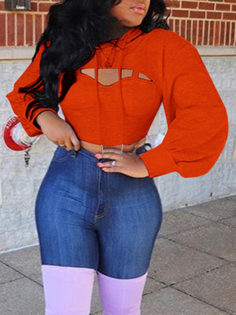 

LW Hooded Collar Holloe-out Sweatshirts, Orange