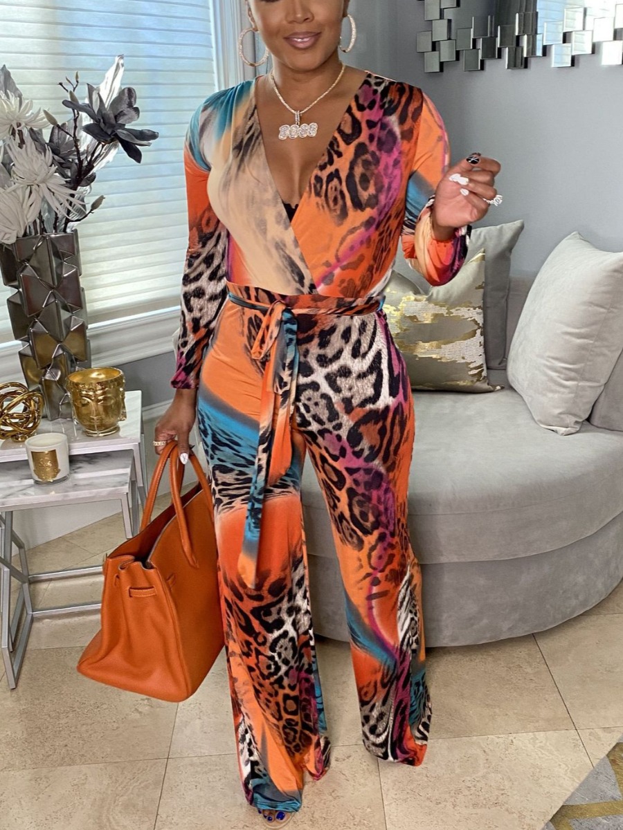 

LW Waist Tie Leopard Print Jumpsuit, Croci
