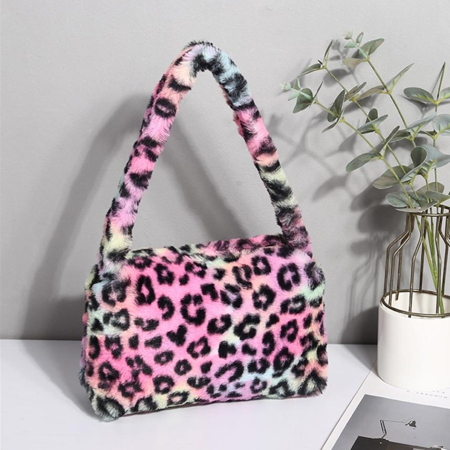 

LW Plush Animal Print Shoulder Bag, Pink