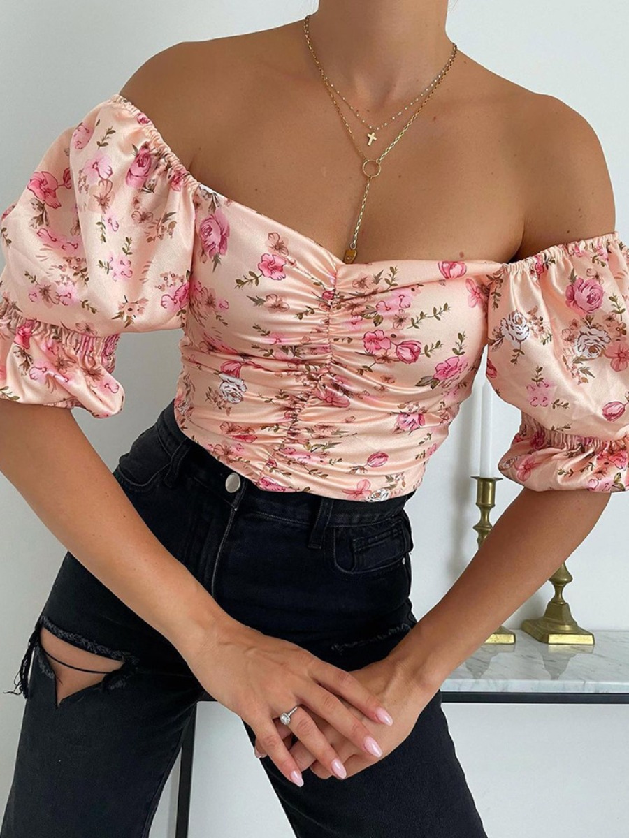 

LW Floral Print Ruched Blouse, Pink